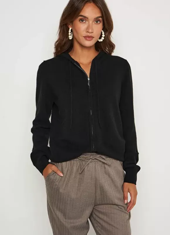 Gilet A Capuche Zippe 100% Cachemire Noir Garenk Sud Express