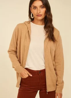 Gilet A Capuche Zippe 100% Cachemire Camel Garenk Sud Express