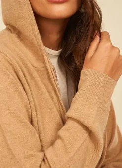 Gilet A Capuche Zippe 100% Cachemire Camel Garenk Sud Express