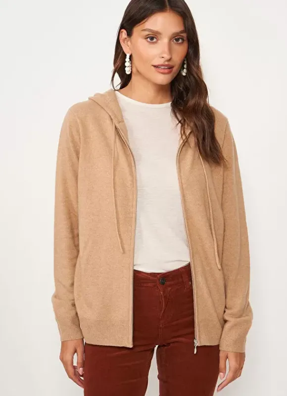 Gilet A Capuche Zippe 100% Cachemire Camel Garenk Sud Express