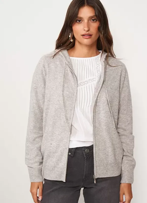 Gilet A Capuche Zippe 100% Cachemire Perle Chine Garenk Sud Express