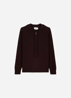 Gilet A Capuche Zippe 100% Cachemire Marron Garenk Sud Express