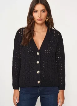 Gilet Col V Avec Jeu De Tricotage Ajoure Noir Glasgow Sud Express
