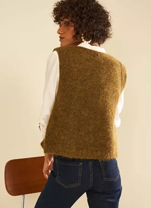 Gilet Court Et Ouvert, En Mohair Et Alpaga Kaki Gotanax Sud Express