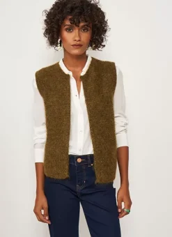Gilet Court Et Ouvert, En Mohair Et Alpaga Kaki Gotanax Sud Express