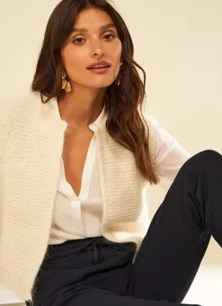 Gilet Court Et Ouvert, En Mohair Et Alpaga Ecru Gotanax Sud Express