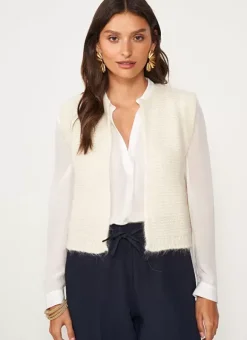 Gilet Court Et Ouvert, En Mohair Et Alpaga Ecru Gotanax Sud Express
