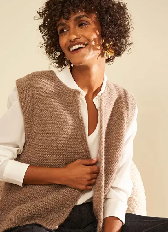 Gilet Court Et Ouvert, En Mohair Et Alpaga Vison Gotanax Sud Express