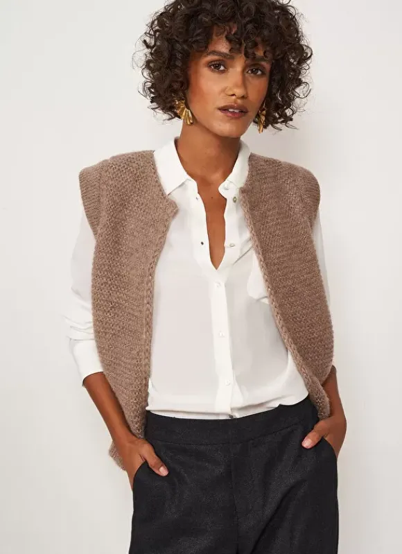 Gilet Court Et Ouvert, En Mohair Et Alpaga Vison Gotanax Sud Express