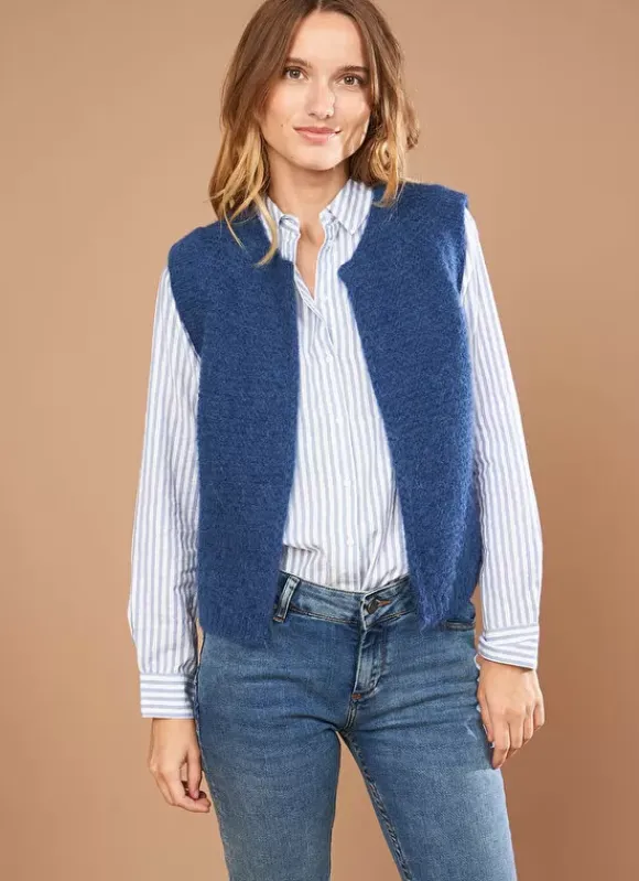 Gilet Court Ouvert En Mohair Indigo Gotana Sud Express
