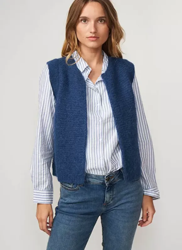 Gilet Court Ouvert En Mohair Indigo Gotana Sud Express