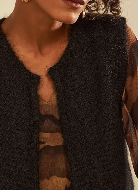 Gilet Court Ouvert En Mohair Noir Gotanay Sud Express