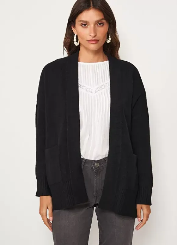Gilet Mi-Long Ouvert Avec Poches Plaquees Noir Geric Sud Express