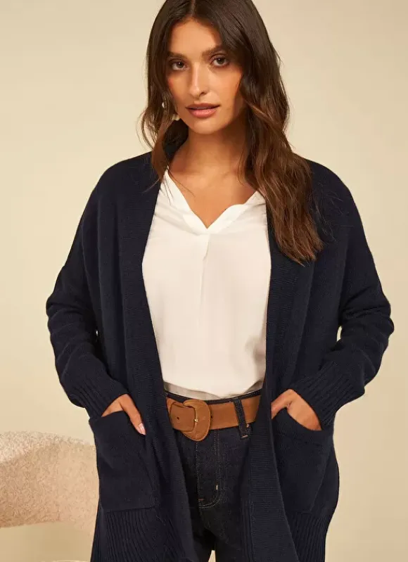 Gilet Mi-Long Ouvert Avec Poches Plaquees Marine Geric Sud Express