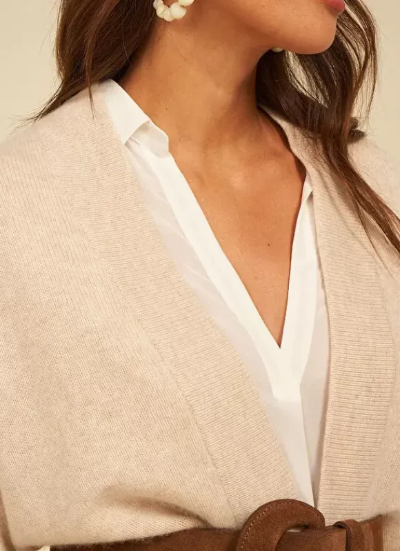 Gilet Mi-Long Ouvert Avec Poches Plaquees Beige Chine Geric Sud Express