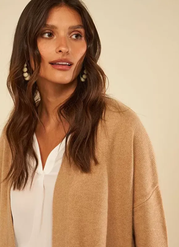 Gilet Mi-Long Ouvert Avec Poches Plaquees Camel Geric Sud Express