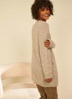 Gilet Ouvert Mi-Long Avec Poches Ecru Chine Grangey Sud Express