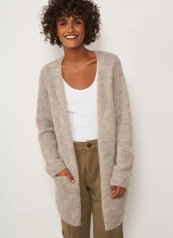 Gilet Ouvert Mi-Long Avec Poches Ecru Chine Grangey Sud Express
