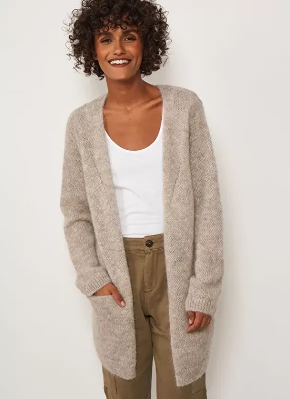 Gilet Ouvert Mi-Long Avec Poches Ecru Chine Grangey Sud Express