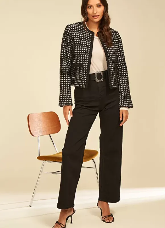 Jean Large, Taille Haute Sans Coutures Sur Les Cotes Noir Clara Sud Express