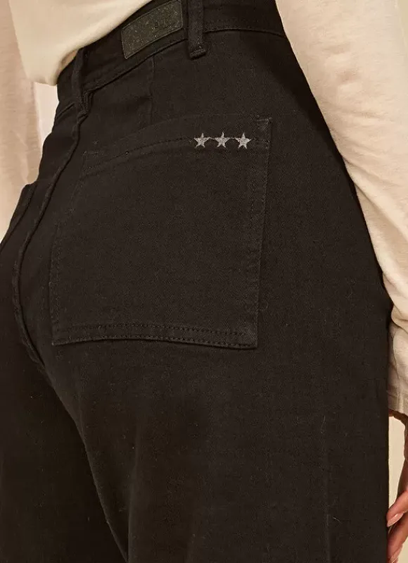 Jean Large, Taille Haute Sans Coutures Sur Les Cotes Noir Clara Sud Express
