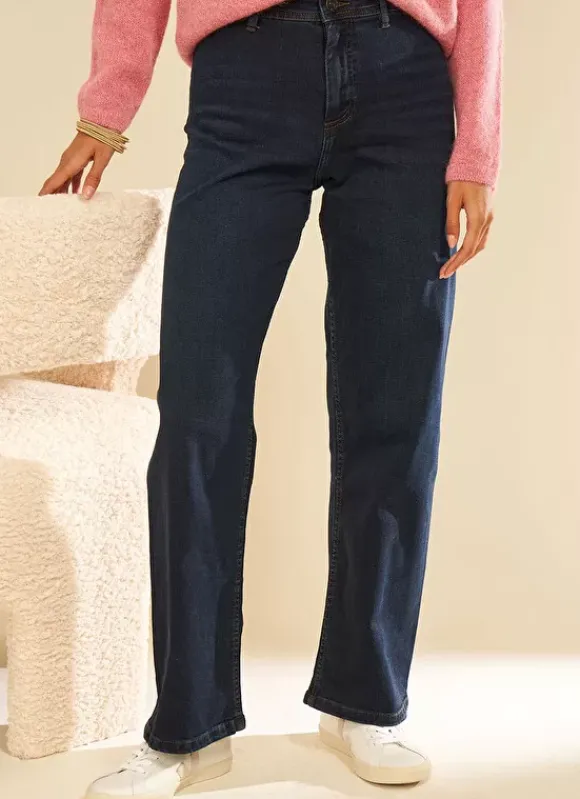 Jean Large, Taille Haute Sans Coutures Sur Les Cotes Dark Stone Clara Sud Express