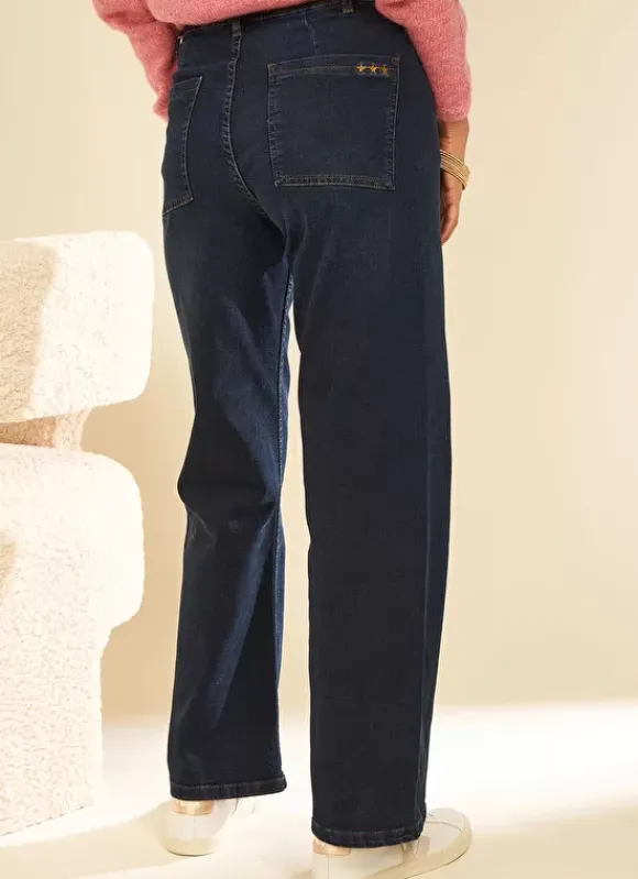 Jean Large, Taille Haute Sans Coutures Sur Les Cotes Dark Stone Clara Sud Express
