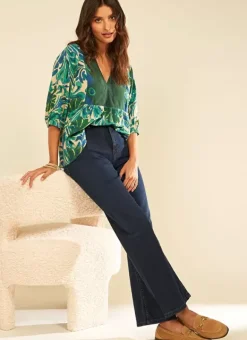 Jean Large, Taille Haute Sans Coutures Sur Les Cotes Dark Stone Clara Sud Express