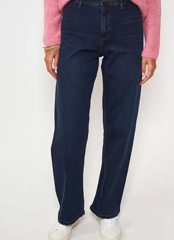 Jean Large, Taille Haute Sans Coutures Sur Les Cotes Dark Stone Clara Sud Express