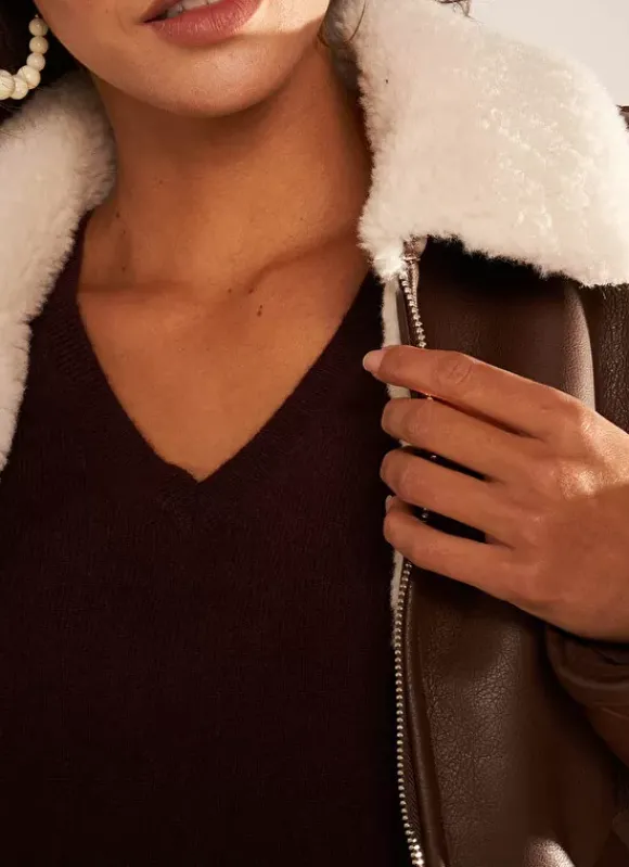 Manteau Court Bi Matiere Chocolat Maeleen Sud Express