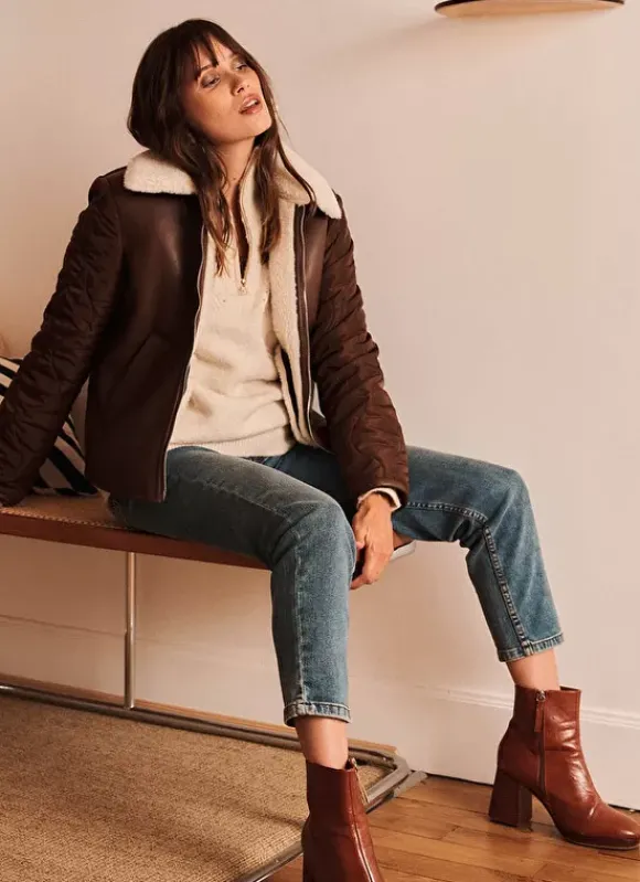 Manteau Court Bi Matiere Chocolat Maeleen Sud Express
