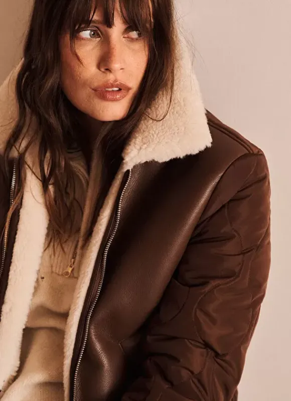 Manteau Court Bi Matiere Chocolat Maeleen Sud Express