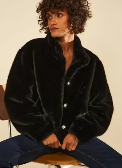 Manteau Court En Fausse Fourrure Noir Mucyli Sud Express