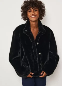 Manteau Court En Fausse Fourrure Noir Mucyli Sud Express