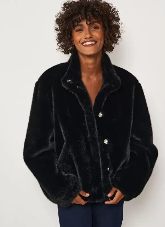 Manteau Court En Fausse Fourrure Noir Mucyli Sud Express