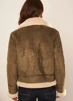 Manteau En Fausse Peau Lainee Kaki Malvino Sud Express