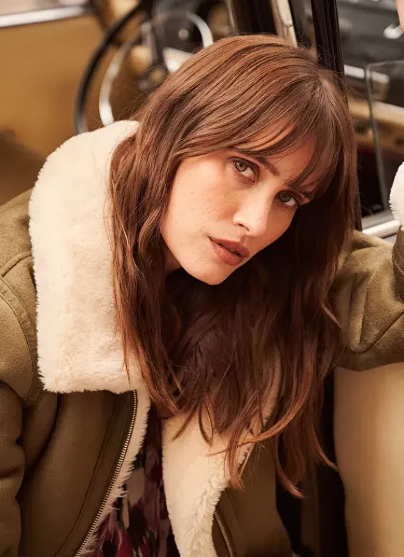 Manteau En Fausse Peau Lainee Kaki Malvino Sud Express