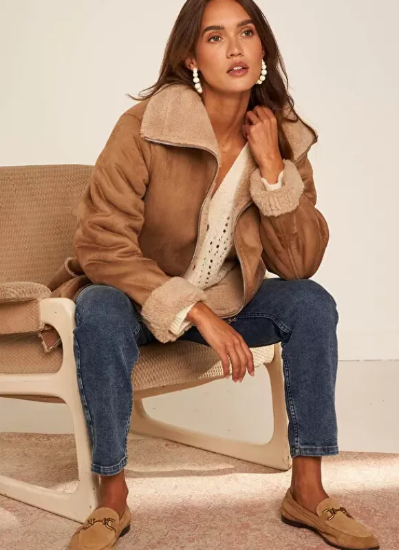 Manteau Fausse Fourrure Camel Myan Sud Express