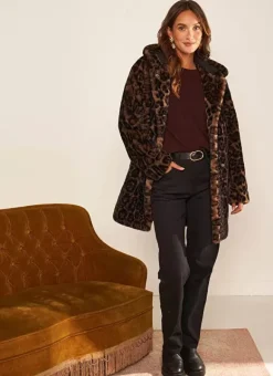 Manteau Fausse Fourrure Leopard Camel Mialys Sud Express