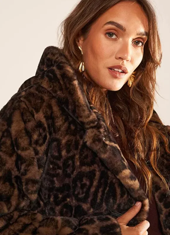 Manteau Fausse Fourrure Leopard Camel Mialys Sud Express