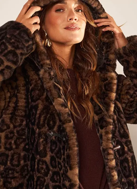 Manteau Fausse Fourrure Leopard Camel Mialys Sud Express
