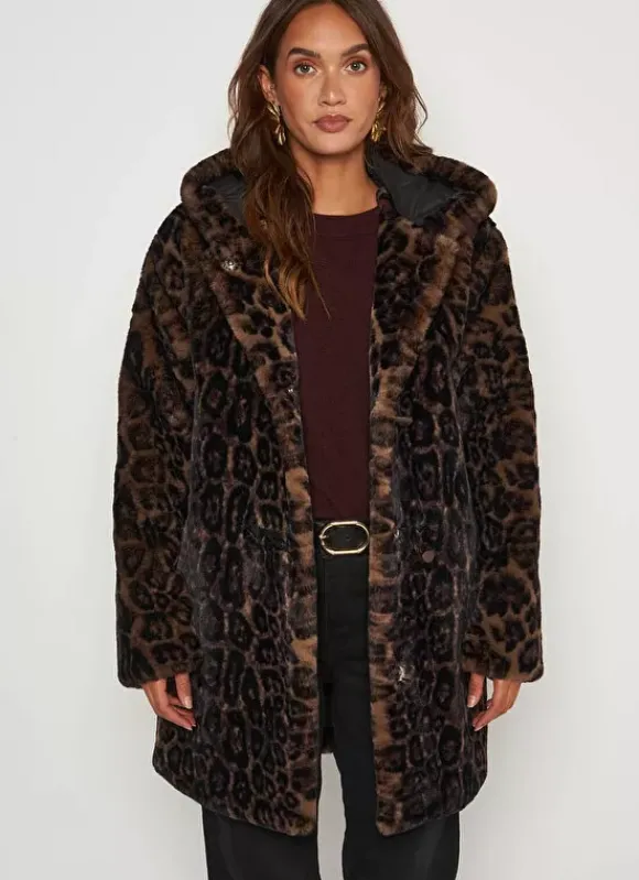 Manteau Fausse Fourrure Leopard Camel Mialys Sud Express