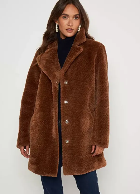 Manteau Mi-Long En Fausse Fourrure Camel Mampini Sud Express