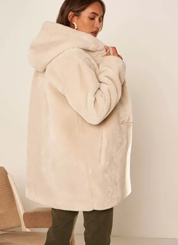 Manteau Mi-Long En Fausse Fourrure Sable Mia Sud Express
