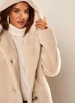 Manteau Mi-Long En Fausse Fourrure Sable Mia Sud Express