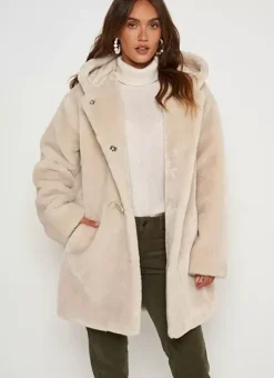 Manteau Mi-Long En Fausse Fourrure Sable Mia Sud Express