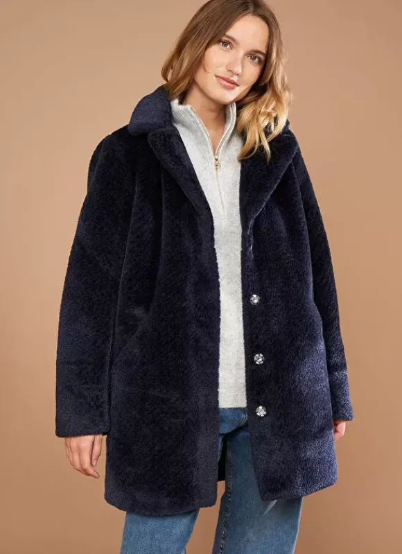 Manteau Mi-Long En Fausse Fourrure Marine Mampini Sud Express