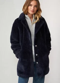 Manteau Mi-Long En Fausse Fourrure Marine Mampini Sud Express