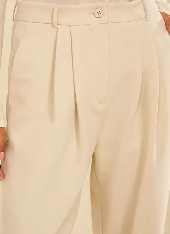 Pantalon Tailleur Taille Haute Creme Pasalta Sud Express
