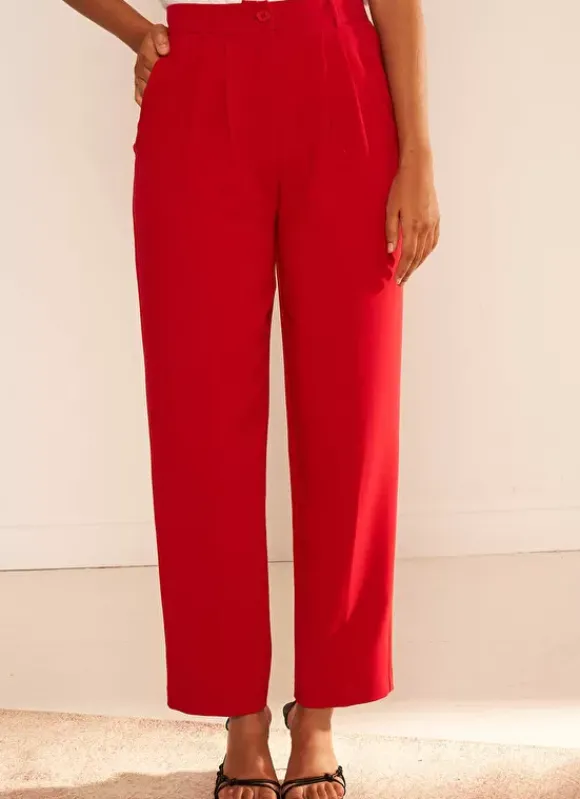 Pantalon Tailleur Taille Haute Rouge Pasalta Sud Express